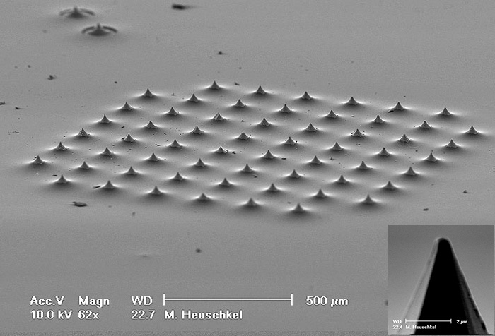 3D microelectrode array - SEM (MicroElectrodeDevices.com)